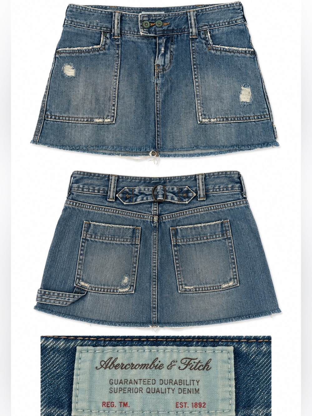 Abercrombie & Fitch Distressed Medium Blue Denim Mini Skirt